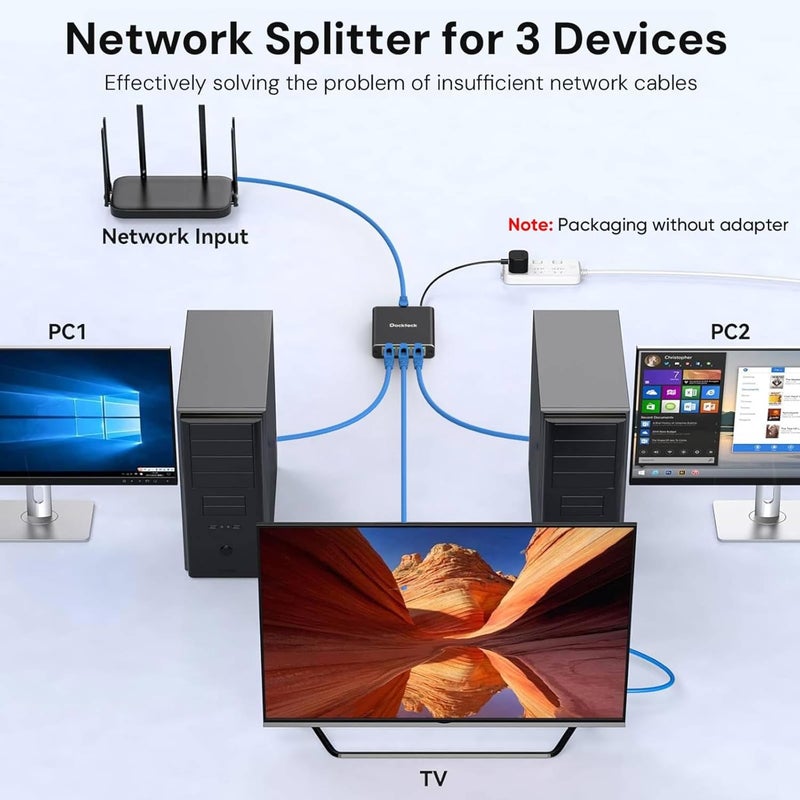 Dockteck Ethernet Splitter 1 to 3 1000Mbps, Internet Cable Splitter 1 in 3 Out High Speed Switch Network Gigabit for LAN RJ45 Port Router Switch Work with Cat5/5e/6/7/8 Cable - Image 4